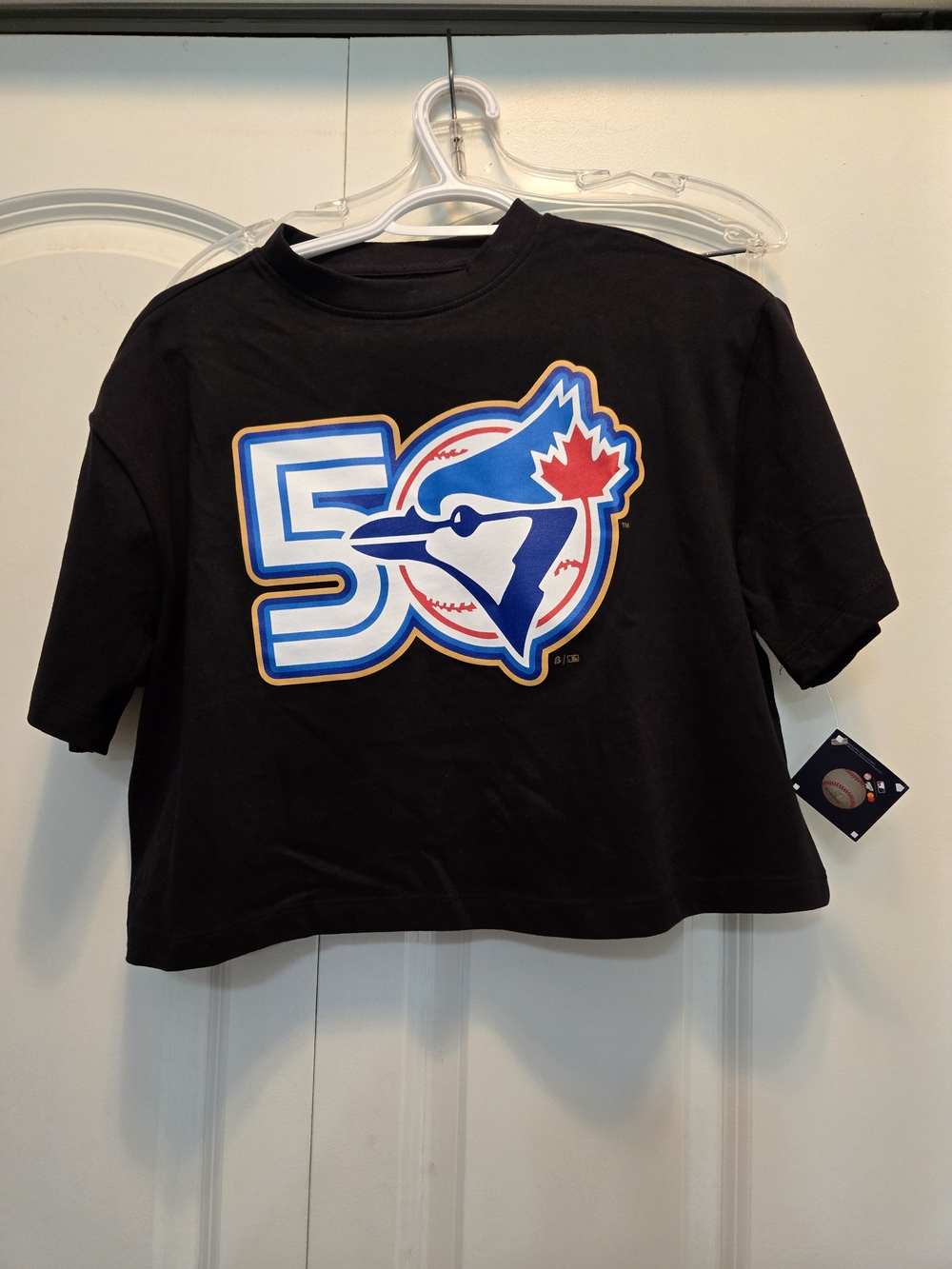 Genuine Merchandise NWT Women's Black Toronto Blue Jays 50th Logo Cropped Tee